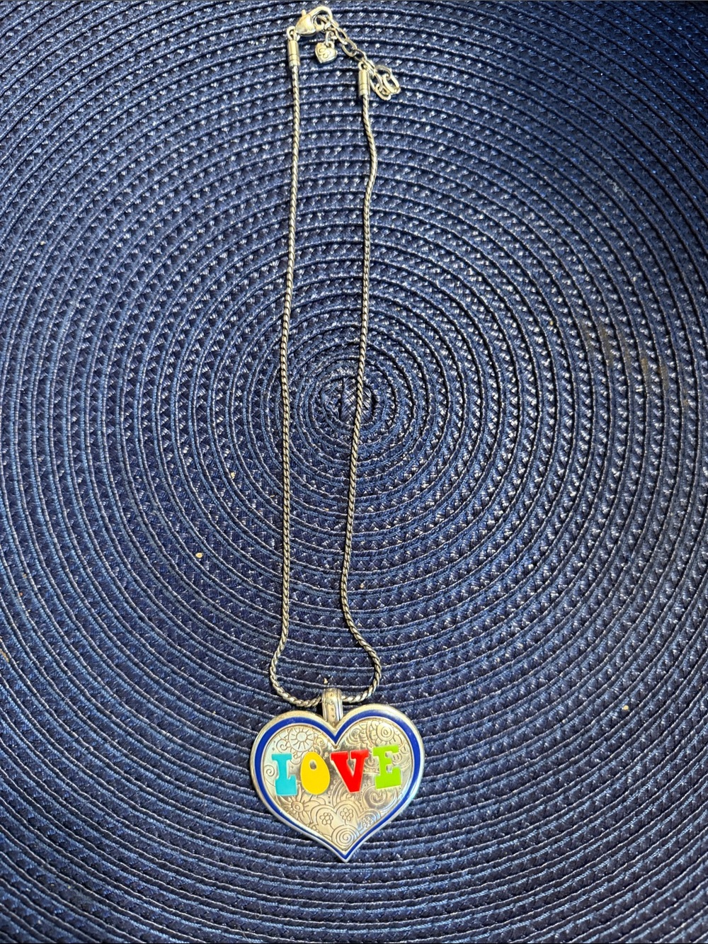 Brighton Silver-tone Reversible Heart Pendant Necklace with Multicolor 'LOVE'